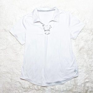 [NWOT] JoFit Lace Up Short Sleeve Tie Front Polo | Large